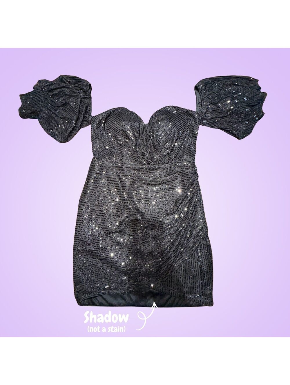 Giffniseti Black Sequin Puff Sleeve Bodycon Mini Dress | Size Medium
